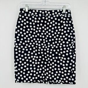 J. Crew Size 0 Navy Blue & White Polka Dot Basketweave Cotton Pencil Skirt